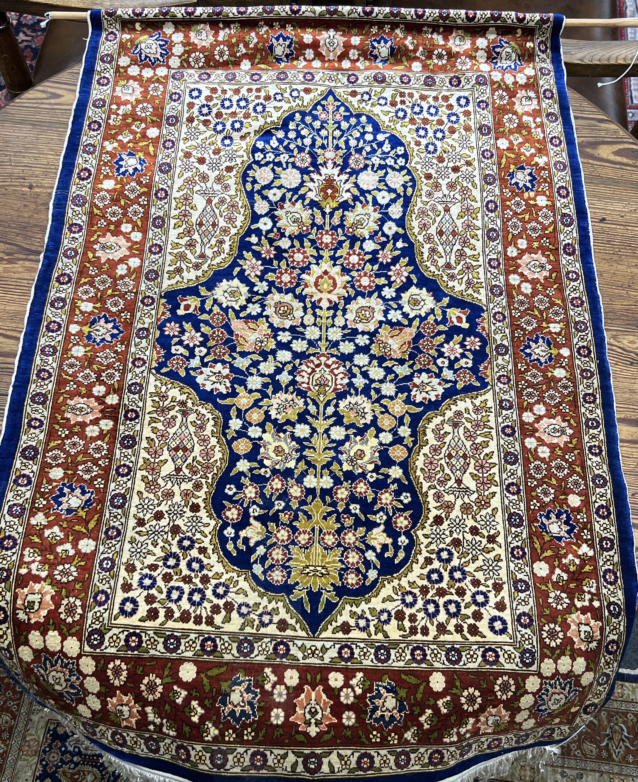 Two North West Persian part silk mats, larger 140 x 90cm